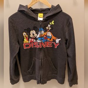 Disney Grey Zip Hoodie Youth 14/16 Mickey Goofy Donald Duck Pluto